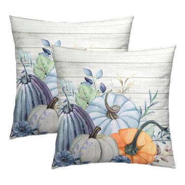 Imagem de Capas de travesseiro Wnoesat Fall Pumpkin 45x45cm Conjunto de 2 Blue T