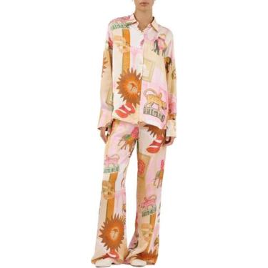 Imagem de Conjunto de pijama feminino Kissonic com estampa de verão, 2 peças Boh