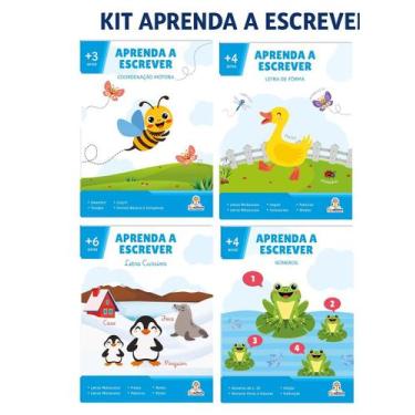 Imagem de Kit Aprenda a Escrever Infantil  4 Livros Educativos  Coordenação Moto