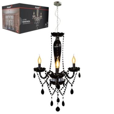Imagem de Avant Lustre Baronesa Preto Brilho - 3 Lâmpadas E14, Design Clássico, Cabo Ajustável