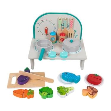 Imagem de KiBcsLic Conjunto de cozinha infantil, simulação de fogão, motor fino, faça você mesmo, modelo pré-escolar, jardim de infância, artesanato educacional, Blue Set B