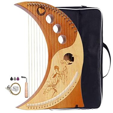 Imagem de Harpa Autoharps Lyre Autoharp Moon Harps, Instrumentos musicais de cordas tradicionais, com pacote de desempenho, afinador, cordas sobressalentes (Cor: Marrom, Tamanho: 19 cordas)