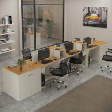 Imagem de Estação De Trabalho 6 Lugares Tech Office 6 Mesas 4 Armários - Off Whi