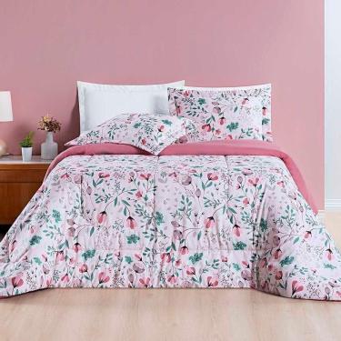 Imagem de Kit Edredom Júlia King 3 Peças Dupla Face Micropercal 200 Fios Floral - Bothanica - 100% Poliéster