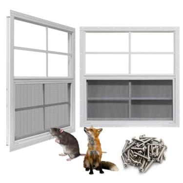 Imagem de NeatiEase Janelas atualizadas para galpão, 2 unidades, janelas de 61 x 61 cm com vidro temperado e tela de aço inoxidável para galpão, galinheiro, casa de brinquedo, casa, garagem (branco)