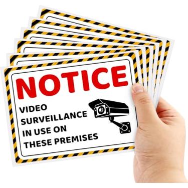 Imagem de 6 placas de vigilância por vídeo, 12 x 17 cm, sinal de vigilância, adesivo autoadesivo, vinil, aviso, segurança, decalques para casa, ambientes internos