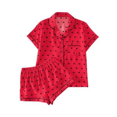 Imagem de Conjunto de pijama feminino SweatyRocks com estampa fofa de manga curt