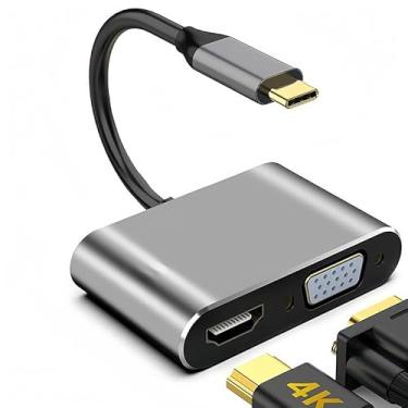 Imagem de Hub USB C com HDMI 4K, VGA 1080P, conversor adaptador tipo C para HDMI/VGA, capa de alumínio compatível com MacBook Pro/Air, iPad Pro, iMac, iPhone 15 Pro/Pro Max, XPS, Thinkpad