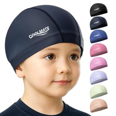 Imagem de COOLMATE Touca de natação de tecido para crianças de 3, 4, 6, 8, 14 e 16, camada de silicone, touca de natação de tecido para meninos, meninas, jovens, leve e confortável, perfeita para piscina, praia