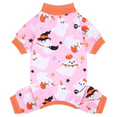 Imagem de XPUDAC Roupas de cachorro fantasma de Halloween macias e elásticas, pijamas para cachorrinhos, macacão de gato, 222-P
