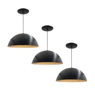 Imagem de Kit 3 Lustre Pendente Luminária Meia Lua 34cm Com Interior Cobre em Alumínio e Fiação Bivolt (Preto Fosco)