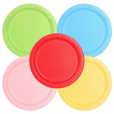 Imagem de UVTQSSP 50 peças de pratos de festa, conjuntos de pratos de jantar de papel descartáveis coloridos de 23 cm, suprimentos de festa para aniversário, chá de bebê, casamento, piquenique (rosa, azul