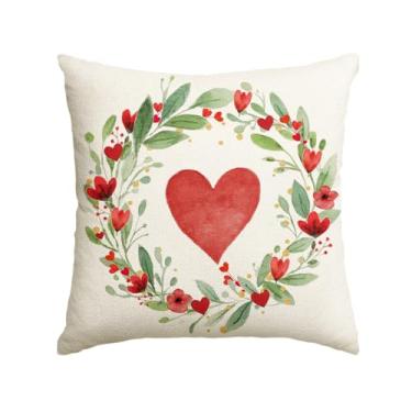 Imagem de AVOIN colorlife Capa de almofada de dia dos namorados, amor, coração, 45,7 x 45,7 cm, folhas, flores, guirlanda, vermelha, aniversário de casamento, decoração para sofá