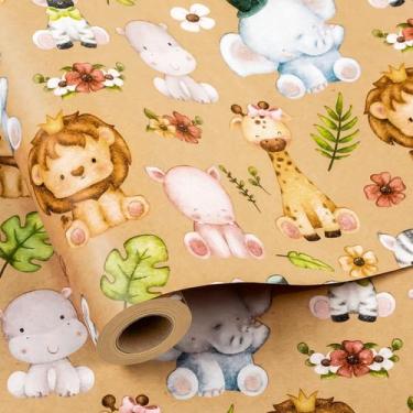 Imagem de Papel de embrulho Yarcony Kraft Baby Shower Jungle Animals