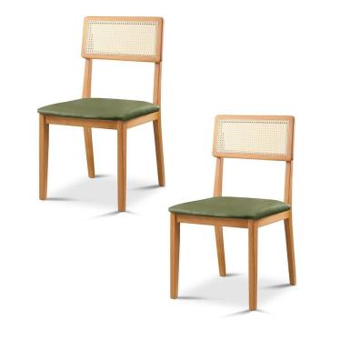 Imagem de Kit 2 Cadeiras de Jantar com Encosto de Telinha Ava Verde/Marrom