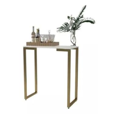 Imagem de Mesa Buffet Aparador Industrial com Pés Dourados, 68x30x76 cm – Móvel de Decoração para Sala, Hall e Entrada(Branco)