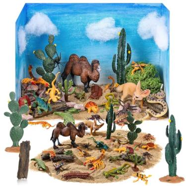 Imagem de Soulchen 36 Pcs Desert Cardboard Diorama Box Kit 3D Desert Diorama Play Set Model Cactus Kit with Reptiles Camel Fennec Fox Lizard Snake Spiders for Birthday Gifts
