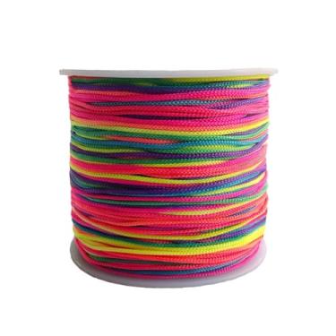 Imagem de Xzhcy Cordão de nylon trançado de 1 mm 140 jardas para artesanato faça você mesmo, pulseiras da amizade, pingente chinês Lucky Knotting Macramê, fabricação de joias (arco-íris)