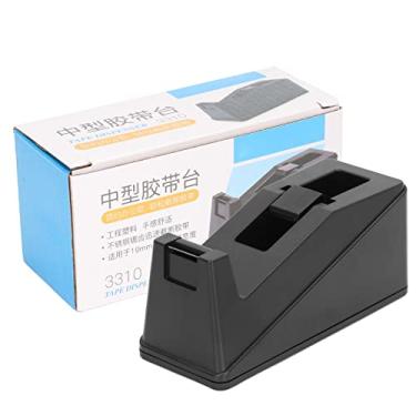 Imagem de Dispensador de fita grande preto de mesa antiderrapante resistente à ferrugem lâmina de aço inoxidável base cortadora de fita para uso doméstico em escritório plástico ABS