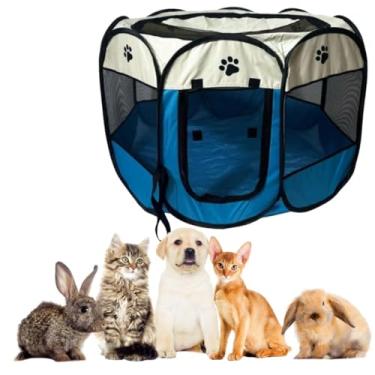 Imagem de Tenda Cercado Dobrável para Pet – Portátil, com Tela Anti-mosquito, Zíper Superior e Porta Enrolável | Fácil de Montar e Transportar | Impermeável | Casinha Pet | Cercadinho | Cachorro Gato (Azul)