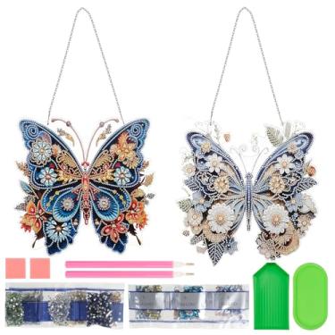 Imagem de Kits de pendurar arte diamante borboleta, 25 x 24,2 cm, kit especial de pintura artesanal de cristal para adultos, artesanato de pintura de pedras de acrílico DIY para decoração de casa e jardim