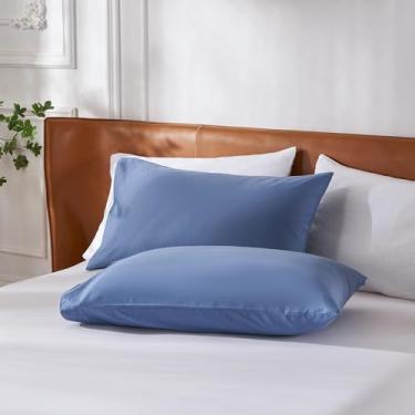 Imagem de Fronha com 100% algodão com fecho de envelope, protetor de travesseiro macio e respirável (padrão, azul marinho)