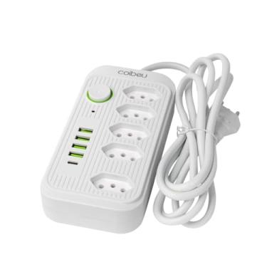 Imagem de Torre de Tomada, Extensão Elétrica 2m/5m 10a 5 Tomadas 4 Usb 1 Tipo-C Bivolt Power 110v/220v, 17,2 * 8,9 * 3,3cm(BRANCO,2M)