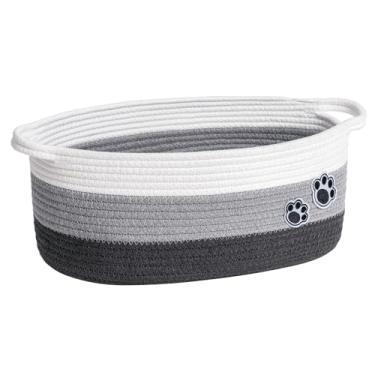 Imagem de HiChen Cesta de presente para cães vazia, cestas de armazenamento de tecido para toalhas, caixas de armazenamento fofas para cães com alças, pequenas cestas de corda de algodão para prateleira, 34,5 x