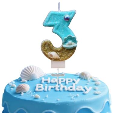 Imagem de Vela digital de aniversário, Blue Ocean Golden Beach No. 3, adequada para meninos e meninas, aniversários e celebrações, é o presente preferido para expressar amor (número 3)