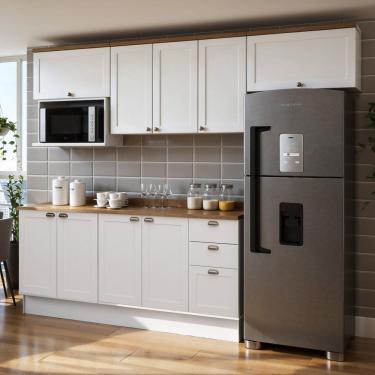 Imagem de Cozinha Modulada Completa 6 Peças 100% Mdf Internacional Provençal com Tampo e Rodapé Iluminata Branco/Ébano