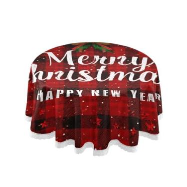 Imagem de Qilmy Toalha de mesa redonda xadrez de búfalo vermelho de Natal 152 cm, resistente à água, à prova de derramamento, capa de mesa grande para jantar de reunião de família em ambientes internos e