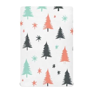 Imagem de CEBUGI Lençol de berço elástico para bebês meninos, meninas, árvores de Natal e estrelas, portátil, pacote N Playard, lençol com elástico para crianças, material neutro, ultra macio, colchão infantil