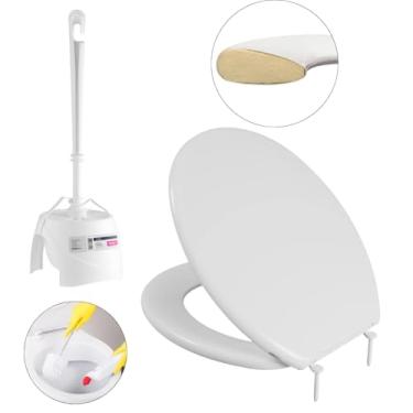 Imagem de Assento Vaso Sanitário Almofadado Slim Branco + Escova Sanitária Base Redonda