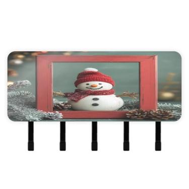 Imagem de Burbuja Porta-chaves de boneco de neve de Natal com 5 ganchos, porta-chaves autoadesivo montado na parede, organizador de armazenamento de correio para entrada, decoração de casa