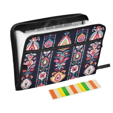 Imagem de CEBUGI Pasta expansível de 13 bolsos, impermeável, sanfonada, organizador de arquivos com etiquetas tamanho A4, organizador de documentos de papel para escola, material de escritório, boho floral