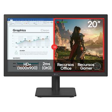 Imagem de Monitor LG LED Home & Office 20U401A-B Tela 20" HD+, LG Switch, Modo leitura e Flicker Safe, HDMI, VGA, 2ms (GtG), 75Hz, Black Stabilizer, Dynamic Action Sync, Crosshair, saída fone de ouvido - 20U401A-B