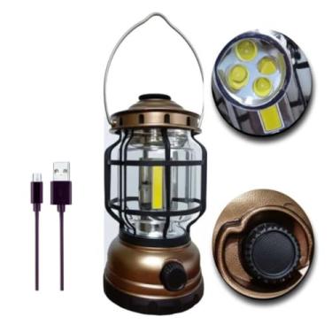 Imagem de Lanterna de Camping Recarregável USB à Prova D'água - LED Forte Vintage para Acampamento, Pesca e Emergência
