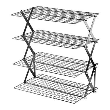 Imagem de MotiveTech Grelha de resfriamento para assar, organizar, tortas e pizzas, suporte dobrável de arame para secar pão, assar biscoitos e outros alimentos, 4 Níveis