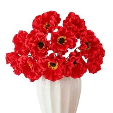 Imagem de XZJMY Flores de papoula vermelha PU flores falsas 32 cm de altura flores artificiais para buquês de casamento, decoração de casa de centro de mesa, arranjos DIY (vermelho)