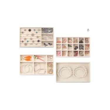 Imagem de Kit 4 Organizadores para Gavetas, Bege, TNT e Papel Cartão, 2 Grandes 32x16x10cm e 2 Pequenos 32x32x10cm, Dobrável, para Roupas Íntimas