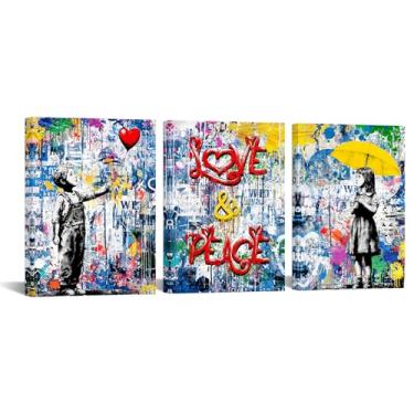 Imagem de Zlove Arte de parede em tela grafite - decoração de parede azul e vermelha Banksy - pôsteres de amor para quarto, escritório, sala de estar, 30,5 x 40,6 x 3 peças