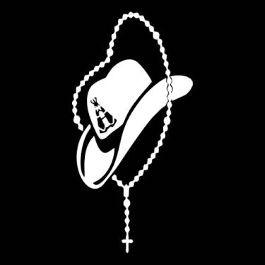 Imagem de Adesivo chapéu Cowboy com o terço - Sertanejo Rodeio Peão para carros caminhonetes caminhão parede (BRANCO, 21x42m)