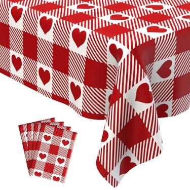 Imagem de Toalha de mesa de plástico para Dia dos Namorados, 4 peças, descartável, amor, coração, toalha de mesa retangular, toalha de mesa impermeável, para decoração de dia dos namorados, festa de aniversário