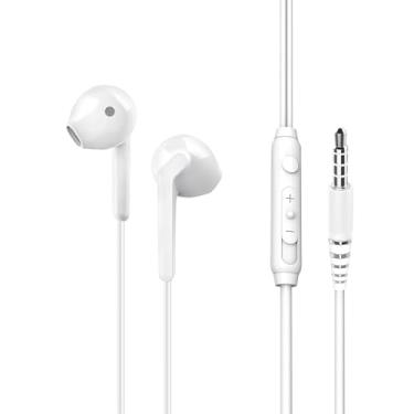 Imagem de Fone de ouvido com fio com controle de volume do microfone para smartphone, compatível com Samsung/Iphone15 16 17/iPad/mesa/laptop (metade na orelha, conector de 3,5 mm, branco)
