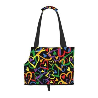 Imagem de OEDTF Bolsa de transporte para cães com fivela de segurança, alça de coração para cachorros e gatos, respirável, impermeável, resistente ao desgaste, dobrável, padrão de gato