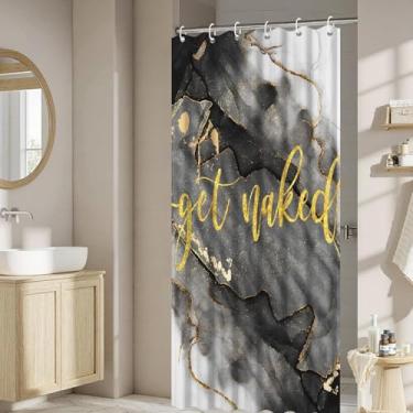Imagem de OERJU Cortina de chuveiro Marble Get Naked preta e dourada com textura de mármore para banheiro, cortina de banho abstrata, moderna, com ganchos, banheira, acessórios de decoração de casa 91,4 x