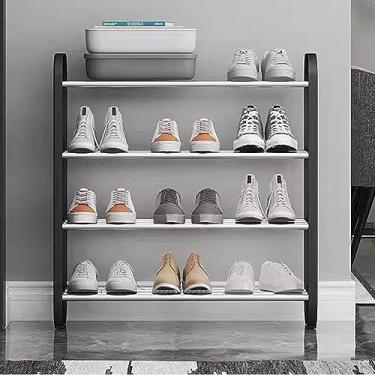 Imagem de Sapateira, organizador de armazenamento de sapatos de 4 níveis, prateleira de metal para sapatos, para entrada corredor, banheiro, sala de estar (natural) (4 camadas 75 cm/29,5 pol, prata + preto)