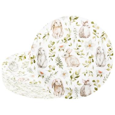 Imagem de Pratos de festa de Páscoa, aquarela, coelhinho, coelho, pratos de papel descartáveis, 18 cm, primavera, feliz Páscoa, sobremesa, pratos para aperitivos, primavera, jardim, artigos e decorações (48)