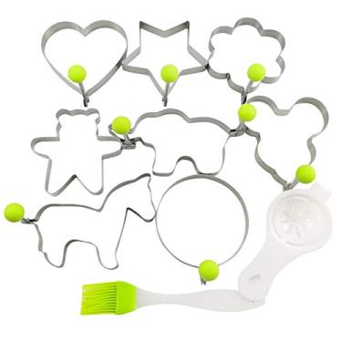 Imagem de Conjunto de Anéis para Ovos 10PCS Aço Inoxidável Fritos com Alça Antiaderentes Formar Panquecas DIY Coador e Pincel Óleo Café da Manhã Assado Crepes M