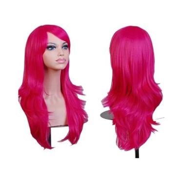 Imagem de Peruca Sintética Longa Ondulada Rosa Roxa De 70cm Para Mulheres Fantas